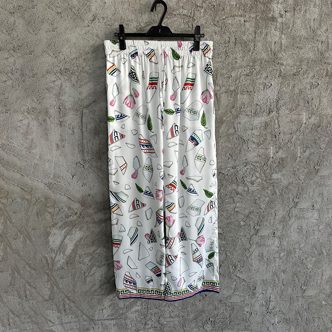 casablanca broken vase fragment print silk wide leg pants
